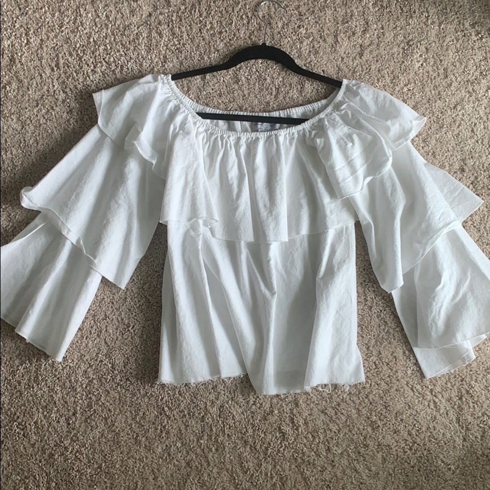 Tee Ink 2 white ruffled off shoulder